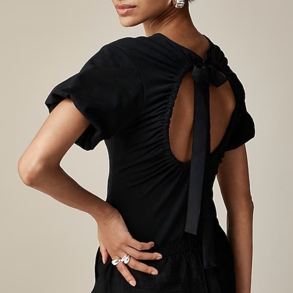 J crew Open-back puff-sleeve top in stretch cotton blend - Picture 1 of 6